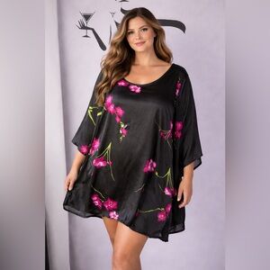 Penningtons Black Beach Cover Up with Pink Floral Accents. PTP 28